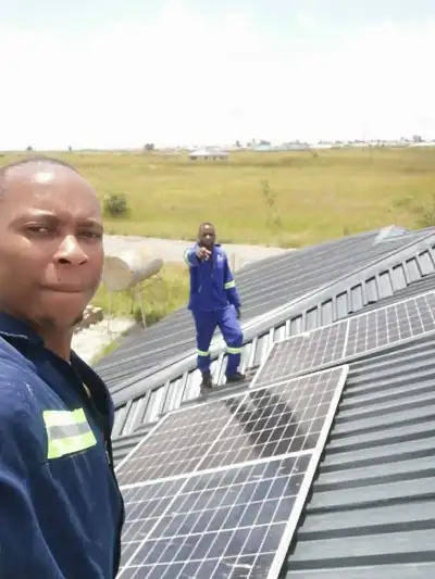 Solar panel installation team on site